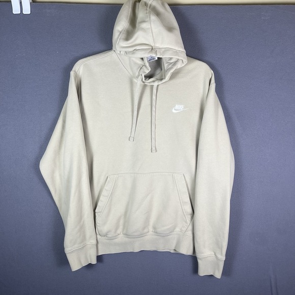 Nike Other - Nike Hoodie Mens Medium Beige Fleece Pullover Sweatshirt Embroidered Swoosh